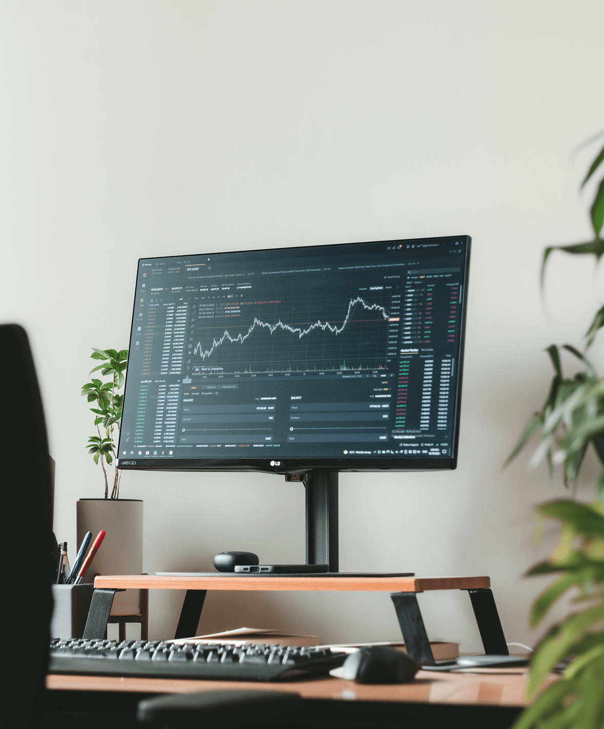 Analytics dashboard on a monitor in a modern workspace
